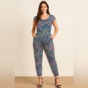 Elègance Miss Paris Retro Chevron Patterned Jumpsuit made in France